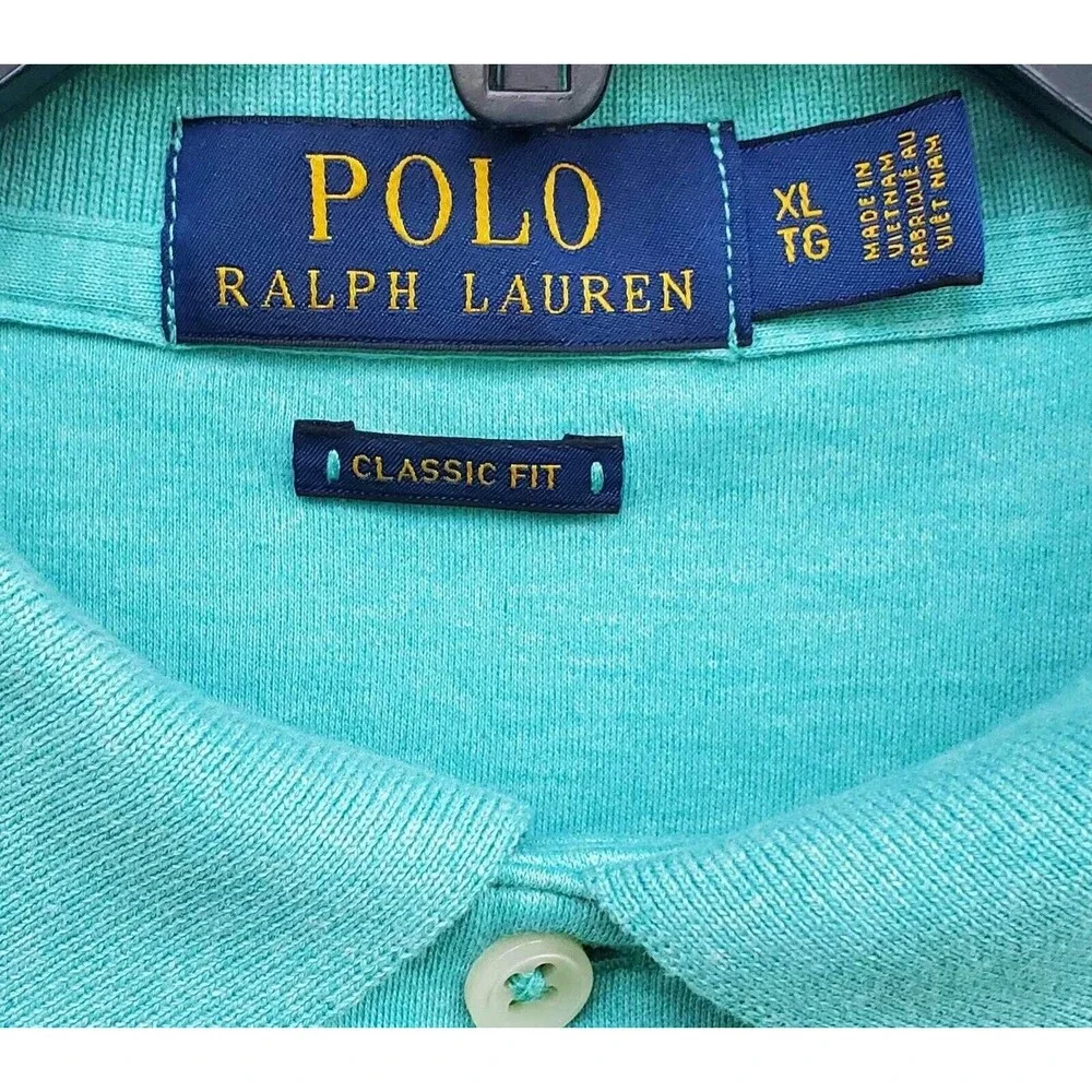 Mens RALPH LAUREN XL Short Sleeve Mint Green Polo Shirt, Classic Fit